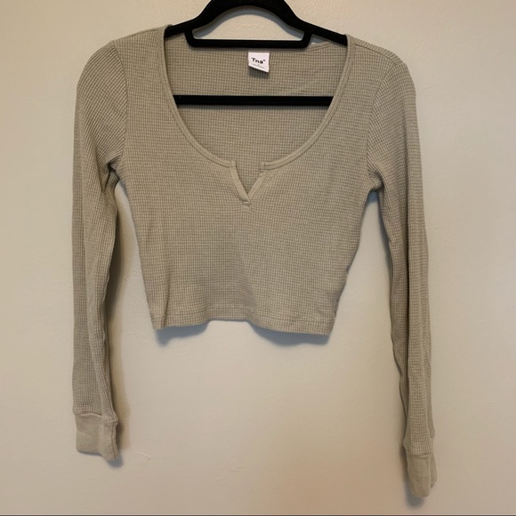 ARITZIA TNA Gd Dry Basil Green Thermal Scoopneck Long-sleeve - Picture 3 of 7